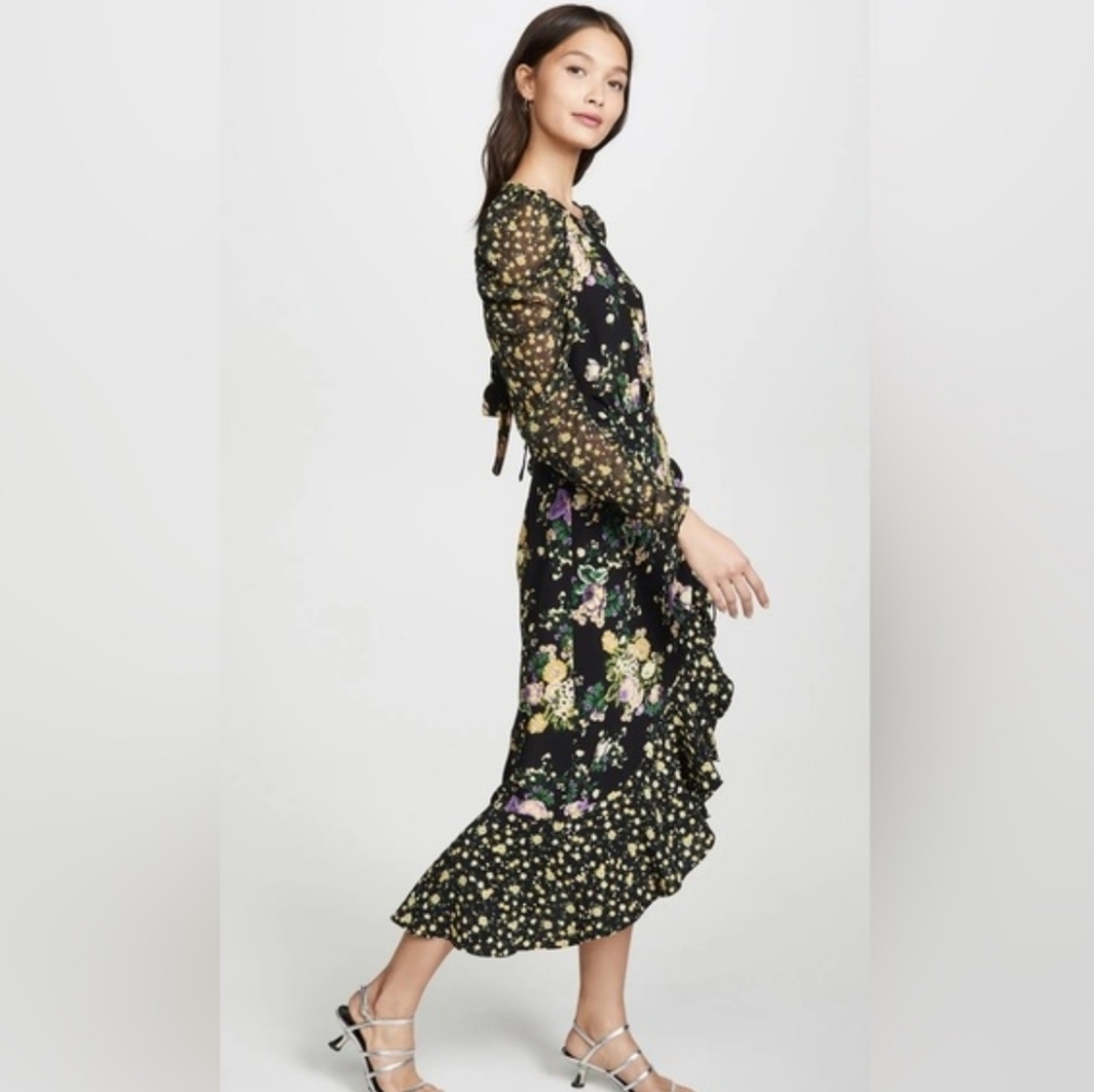 For Love & Lemons Black & Yellow Sheath Midi Dress w Bishop Sleeves Si… - Picture 8 of 8
